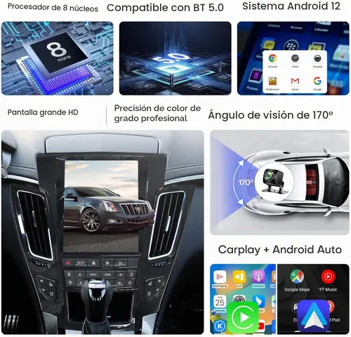 Vista 5 de Radio de coche para Cadillac CTS 2008-2012 Reemplazo estéreo Actualización Carplay Android Auto Pantalla táctil vertical Estilo Tesla con DSP