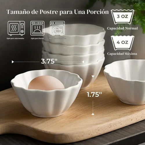 Vista 2 de DOWAN Ramekins - Ramekins de 4 onzas, moldes de crema brulee, aptos para horno, para hornear, platos de soufflé, tazas de natillas, pequeños cuencos