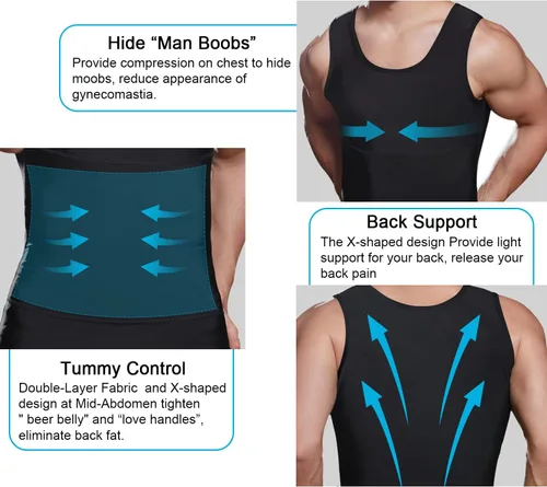Vista 2 de Mens Slimming Body Shaper Compression Tank Top Undershirt Shapewear