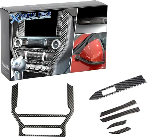 Vista 22 de Xotic Tech - Cubierta para panel de cambio de marchas, fibra de carbono suave auténtica, compatible con Ford Mustang 2015-2023 Negro carbón