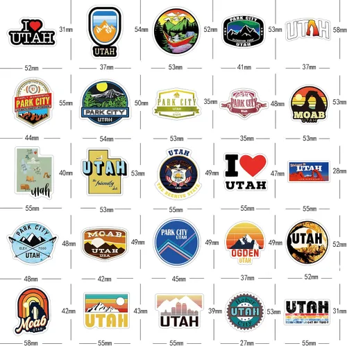 Vista 2 de Paquete de 61 calcomanías de Utah, vinilo estético de Estados Unidos impermeable para botella de agua, patineta, laptop, teléfono, diario, álbumes