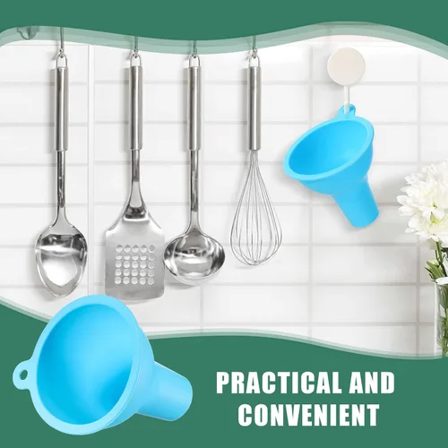 Vista 10 de Embudos de silicona 4 piezas de embudo de boca ancha de 3.2 pulgadas de ancho flexible para salsa de condimentos para el hogar, restaurante, cocina