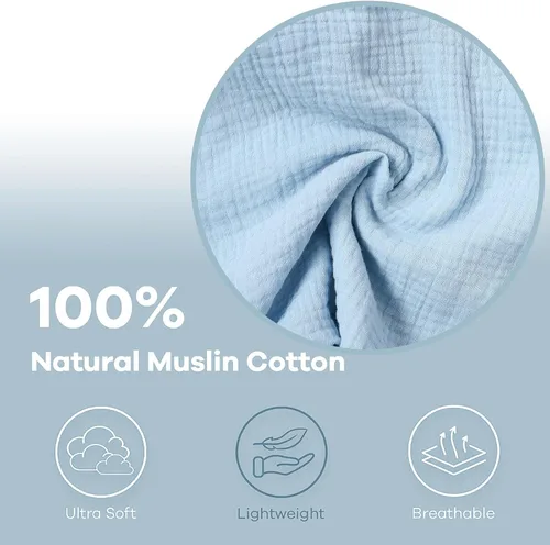 Vista 4 de Owlowla Funda de almohada de muselina para lactancia, funda de algodón suave para almohada de lactancia materna para bebé niño y niña (azul bebé)
