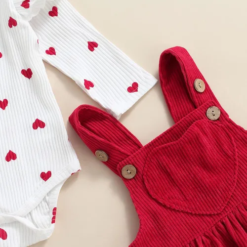 Vista 13 de My First Valentine's Day - Conjunto de ropa para bebé niña con volantes, manga larga, estampado de corazón, falda con tirantes