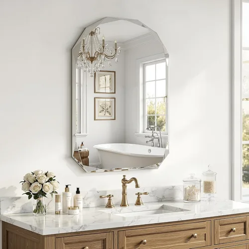 Vista 14 de Suidia Espejo de baño, espejo de pared de 20 x 20 pulgadas, espejo de baño sin marco con borde biselado para dormitorio, sala de estar, entrada