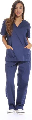 Vista 19 de Just Love Juego de uniforme médico para mujer de seis bolsillos con cuello en V y pantalón cargo Negro