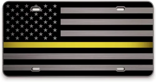 Vista 18 de JASS GRAPHIX Placa de matrícula personalizada con la bandera estadounidense de línea amarilla, homenaje personalizado a despachadores y operadores