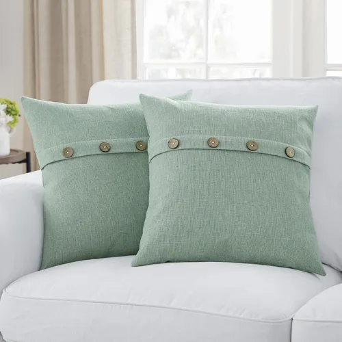 Vista 13 de Meekio Juego de 2 Fundas de Almohada Verde Aqua de 16 x 16 Fundas de Almohada de Lino con Botones de Coco Decoración de Granja Regalos