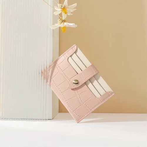 Vista 5 de SUMGOGO Cartera delgada con bloqueo RFID, cartera de piel minimalista con bolsillo frontal para mujer, Rosado, Minimalista