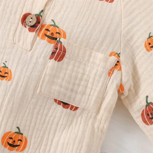 Vista 111 de Disfraz de Halloween para bebé niño y niña, mameluco de manga larga con diseño de calabaza, mameluco para Halloween