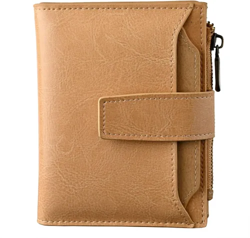 Vista 12 de Bveyzi - Billetera pequeña de cuero para mujer con bloqueo RFID, de dos pliegues con cremallera, con ranuras para tarjetas de crédito y ventana