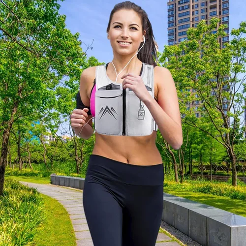 Vista 2 de YanHao Chalecos para correr, 16.9 fl oz, chaleco transpirable de entrenamiento reflectante con múltiples bolsillos, chaleco softshell sin mangas