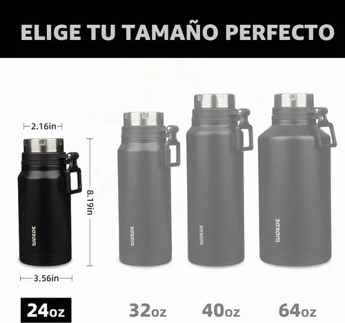Vista 5 de BJPKPK Botella de agua aislada de 24 onzas con asa, sin BPA, botella térmica de viaje de acero inoxidable reutilizable, botella de agua grande Negro