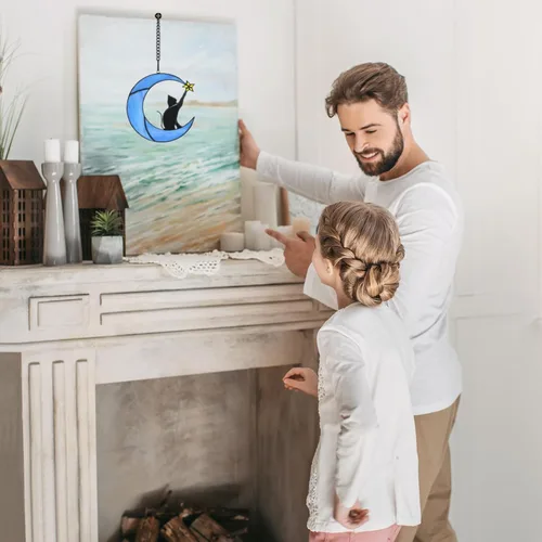 Vista 4 de COMFYROOM Atrapasoles para colgar en la ventana de vitral, regalo para amantes de los gatos para mujeres, regalos conmemorativos de gatos por