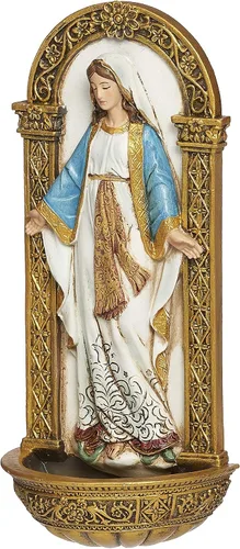 Vista 2 de Joseph's Studio by Roman - Fuente de agua bendita Nuestra Señora de Gracia, colección renacentista, 7.25 pulgadas de alto, resina y piedra, regalo