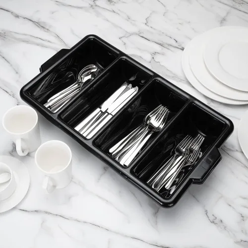 Vista 8 de Restaurantware - Organizador de cubiertos de 21.9 x 14.2 x 3.5 pulgadas, 1 bandeja de cubiertos resistente a las grietas - 4 compartimentos, asas