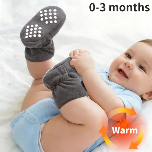 Vista 4 de Botines de forro polar para recién nacido, unisex, antideslizantes, para recién nacidos, primeros pasos, zapatos cálidos para la casa para bebés