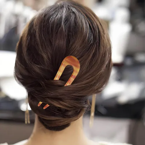 Vista 5 de Horquilla de pelo en forma de U ámbar francés horquilla para bollos accesorios de peinado