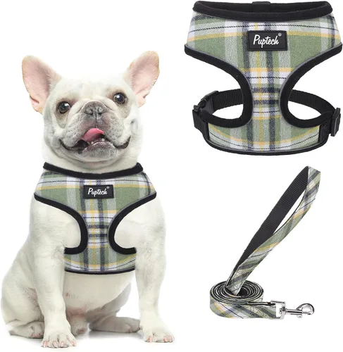 Vista 11 de PUPTECK Juego de arnés y correa de malla suave para perro, cachorro y gato, cómodo chaleco acolchado sin tirones, azul Pascua, S