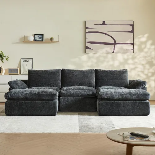 Vista 5 de Vamcheer 269cm 3/4 Seater U Shaped Sofa with Memory Foam Seating, Grey