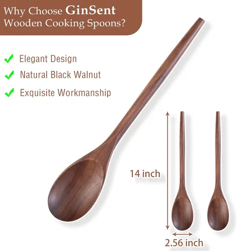 Vista 2 de 2PSC Cucharas de cocina de madera, cuchara de madera de 14 pulgadas para cocinar, mezclar ensalada o sopa, utensilios de cocina antiadherentes