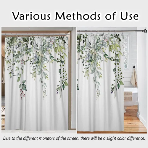 Vista 4 de Yeele Cortinas de ducha con diseño de hojas verdes, cortinas de ducha de tela de flores silvestres para baño, cortina de baño de plantas florales