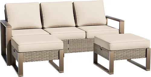 Vista 39 de Sofá de Mimbre Metálico para Patio de 75", Sofá Sillón de Ratán para Exteriores de 3 Asientos para Todo Tipo de Clima con Cojines Premium