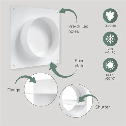 Vista 3 de Vent Systems Placa de conector de conducto de ventilación de aire de 4 pulgadas Brida de conector de conducto de ventilación recta Placa de conector