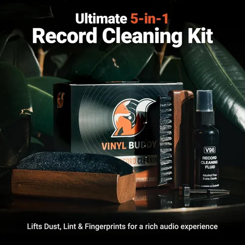 Vista 2 de Vinyl Buddy Kit de limpieza definitivo de discos de vinilo de 5 piezas Incluye: limpiador de discos - Cepillo de terciopelo, microfibra y lápiz