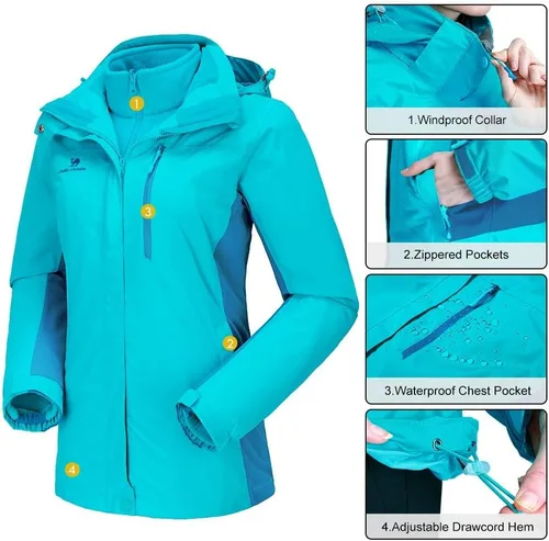 Vista 3 de CAMEL CROWN Chaqueta de esquí impermeable 3 en 1 para mujer, abrigo de invierno rompevientos, chaquetas de snowboard para lluvia, nieve, senderismo