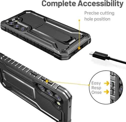 Vista 3 de FITO Funda para Samsung Galaxy S23, doble capa a prueba de golpes resistente para Samsung S23 con protector de pantalla, soporte integrado (negro)