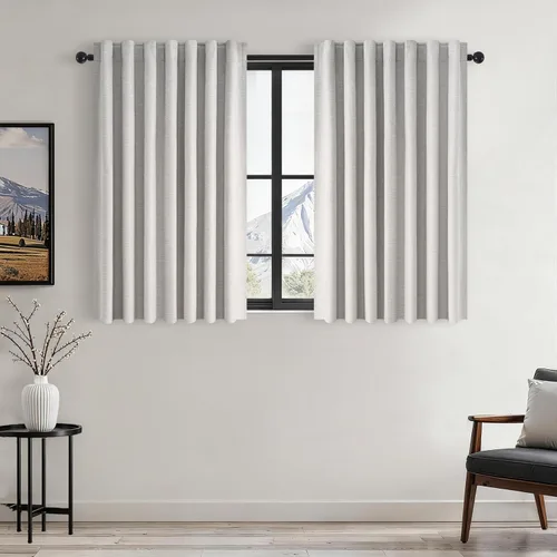 Vista 66 de Topfinel Cortinas opacas, blanco beige, 2 paneles, ventanas pequeñas, textura, mezcla de lino, bohemia, abedul, rural, gancho, bolsillo trasero