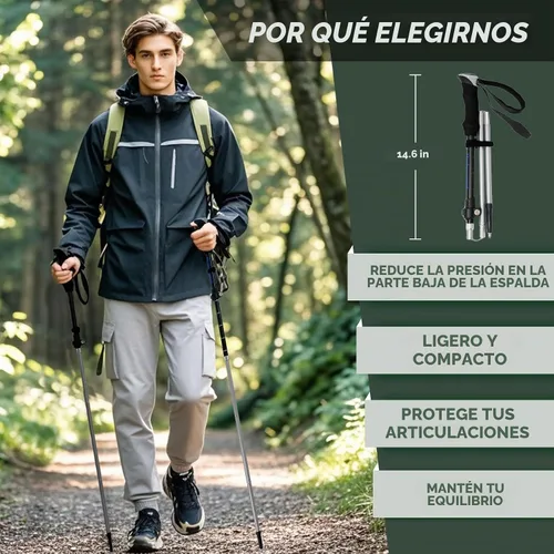 Vista 8 de 2 Pack Aluminum Trekking Poles, Tri-Fold Collapsible Walking Hiking Sticks