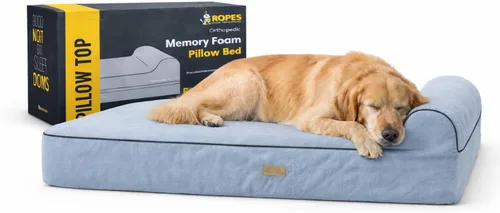 Vista 21 de KOPEKS Cama ortopédica de espuma viscoelástica para perros de 7 pulgadas de grosor, cama extragrande para perros con almohada, color marrón, 50 x 34