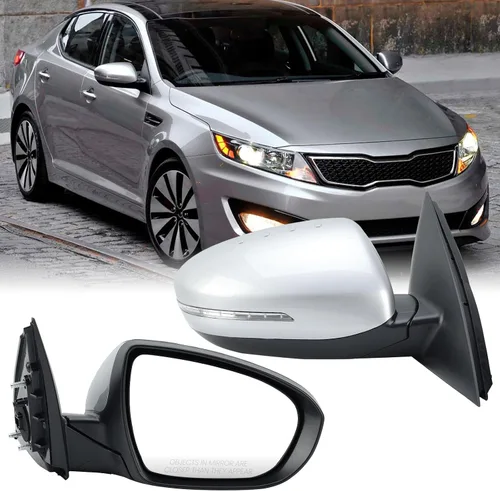 Vista 29 de Espejo lateral del conductor compatible con espejos Kia Optima 2011 2012 2013 con luz intermitente, vidrio eléctrico, plegado manual, repuesto Negro