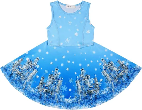 Vista 3 de LaBeca - Vestido sin mangas o de manga larga para niñas, vestidos informales con diseño de unicornio o sirena para niñas pequeñas o grandes