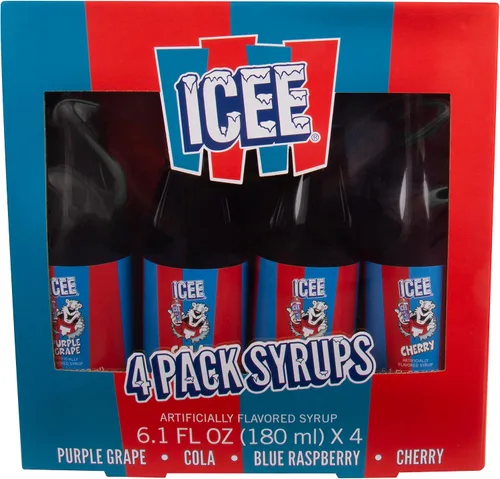 Vista 6 de ICEE Slushie Snow Cono Machine Bundle. Auténtica máquina de afeitar de hielo ICEE para encimera casera, paquete de 4 jarabes ICEE y 20 vasos