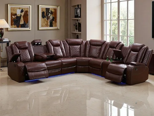Vista 23 de Juego de sofá modular reclinable eléctrico con luz LED, sofás seccionales de cuero, juegos de muebles de sala de estar, modernos juegos de sofá