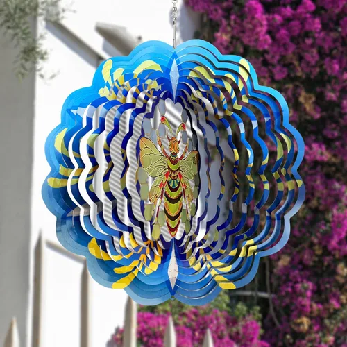 Vista 7 de Molinillos de viento de abeja colgantes en 3D, regalos de abeja para mujeres, mamá, abuela, papá, escultura cinética de viento de resorte de metal