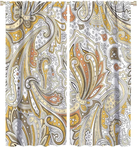 Vista 236 de Cortinas opacas con estampado de flores de cachemira, estampado de cachemira sobre fondo blanco, para decoración del hogar, cocina, restaurante