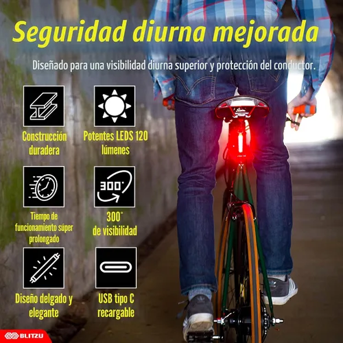 Vista 7 de BLITZU Paquete de 2 luces traseras de bicicleta recargables USB-C, accesorios brillantes para bicicleta trasera de ciclismo, accesorios