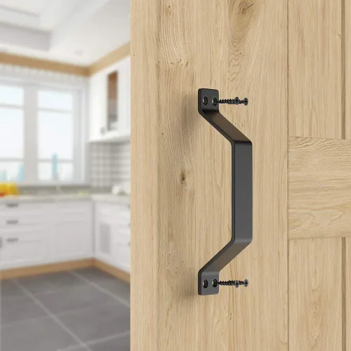Vista 6 de WINSOON Manijas rústicas para puerta de granero, juego de 2 manijas de puerta de acero sólido pintadas en negro, cómodas y prácticas, accesorios