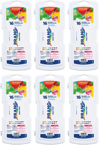 Vista 12 de Prang Pintura de acuarela semihúmeda no tóxica sin cera, media bandeja rectangular de plástico, 16 colores surtidos Pincel de pintura recargable