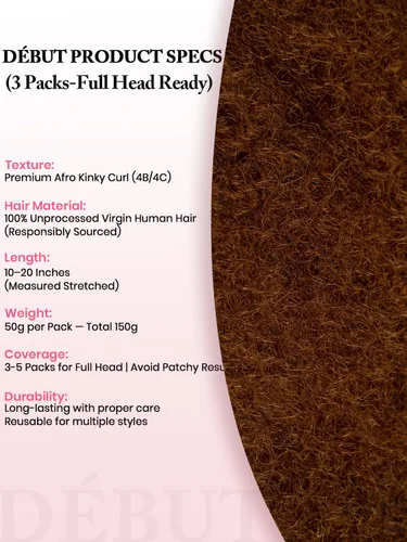 Vista 3 de Extensiones de cabello 100 % humano afro afro rizado a granel color castaño caoba a granel, 3 paquetes de 4.23 oz, extensiones de cabello rizado