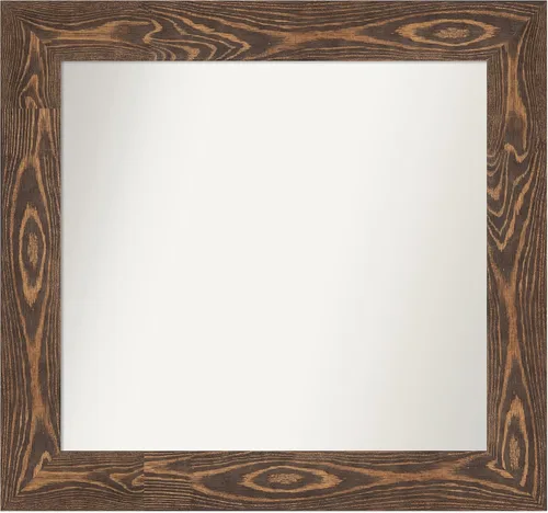 Vista 196 de Amanti Art Espejo de baño marrón para sobre fregadero, 26 x 26 pulgadas, espejo de tocador cuadrado marrón rústico Alexandria, marco de madera