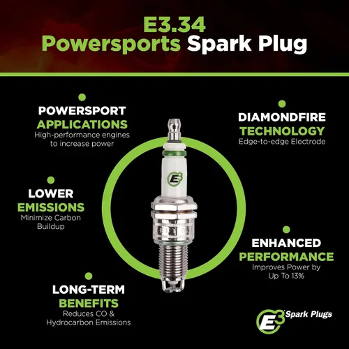 Vista 2 de E3 Bujías E3.34 Powersports para motocicletas, cuatrimotos, motos de nieve y más, tecnología patentada DiamondFIRE, paquete de 1
