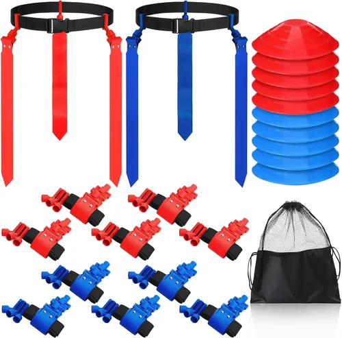 Vista 12 de Wettarn Cinturones de fútbol con bandera, ajustable, con bolsa de conos, para jóvenes, adultos, niños, equipo de entrenamiento de equipo deportivo
