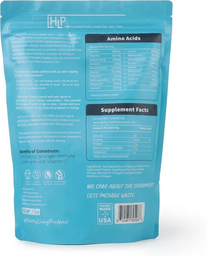 Vista 2 de Suplemento de colágeno HLP para una mejor absorción y apoyo inmunológico, polvo de péptidos de colágeno múltiple con calostro, mejora la fuerza