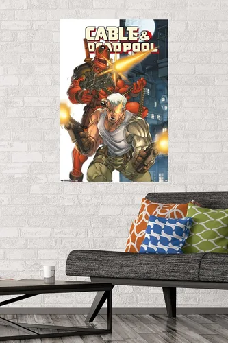 Vista 2 de Trends International Marvel Comics - Póster de Deadpool y cable de pared, 34 pulgadas de largo x 22.4 W, versión sin marco