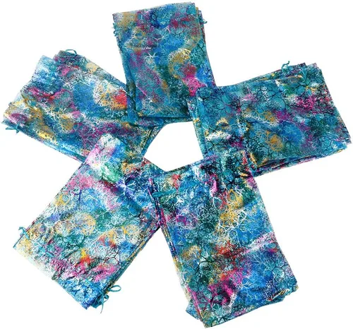 Vista 7 de Zwish Paquete de 50 bolsas de regalo de organza de 8 x 12 pulgadas, estilo azul coral para juguetes, dulces, chocolate, fiesta, Navidad, regalo